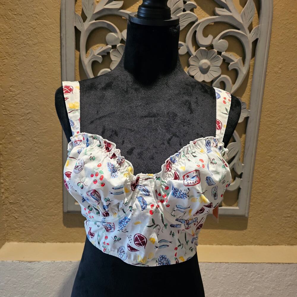 Closie NWT L Fruit Print Bustier Crop Top Cottagecore Coquette Summer Corset - Picture 2 of 13